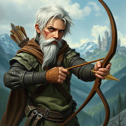 Create an image of a young human archer from Dungeons & Dragons who looks like a hermit