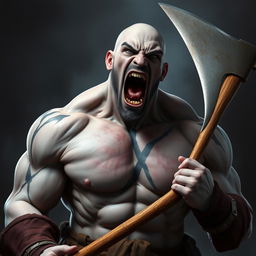 A high quality, realistic image of a tall, muscular male with light grey skin