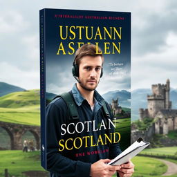 A novel cover featuring a 20-year-old Australian man working as a production assistant on a feature film set in Scotland