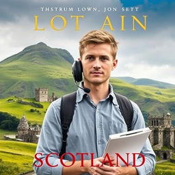 A novel cover featuring a 20-year-old Australian man working as a production assistant on a feature film set in Scotland