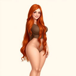 A tall, 6ft female with long, red hair and a curvy figure