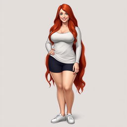 A tall, 6ft female with long, red hair and a curvy figure