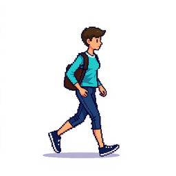 A pixel art image of a person walking