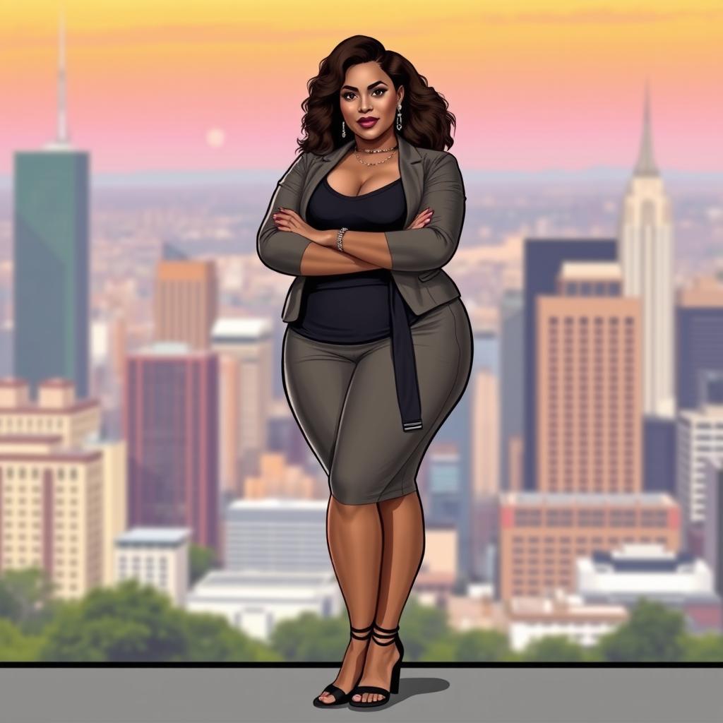 A woman with larger body proportions, depicted in a respectful and empowering manner