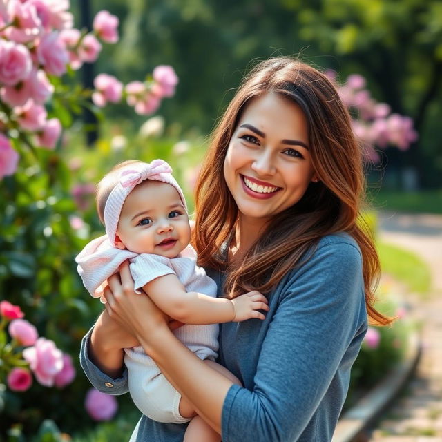 Create an image of a beautiful young mom