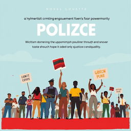 Create a realistic image for a novel cover that focuses on empowerment for victims of police brutality and highlights community struggles through activism