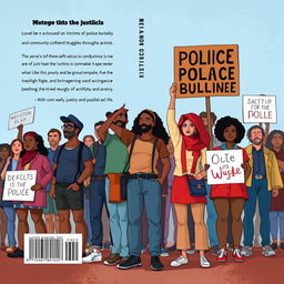 Create a realistic image for a novel cover that focuses on empowerment for victims of police brutality and highlights community struggles through activism