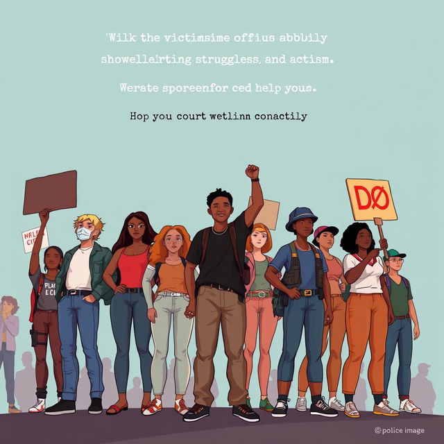 Create a realistic image for a novel cover that focuses on empowerment for victims of police brutality and highlights community struggles through activism