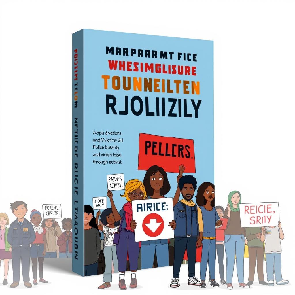 Create a realistic book cover that focuses on empowerment for victims of police brutality and highlights community struggles through activism