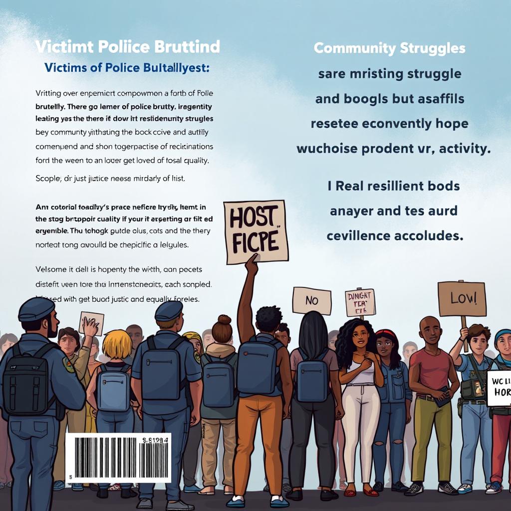 Create a realistic book cover that focuses on empowerment for victims of police brutality and highlights community struggles through activism