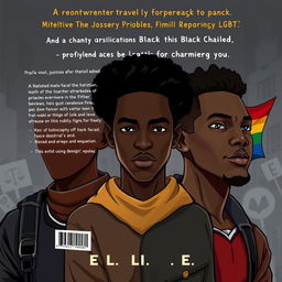 Design a book cover for a novel that addresses the injustices faced by black males and the LGBTQ+ community