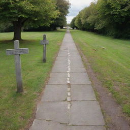 A pathway splitting into two directions. One end leads to a gloomy, shadowy gravesite. The other end leads to a warm, vibrant place filled with joy, sunshine, and life. A signpost is pointing towards the happy place, labeled 'Life'.