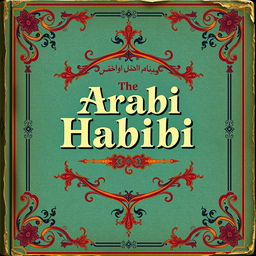 Create a vintage book cover with interesting colors and Arabic elements, avoiding the use of mosques or similar imagery