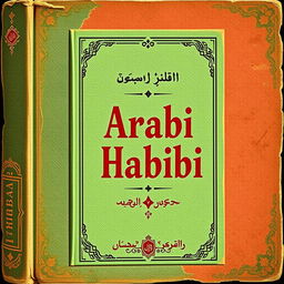 Create a vintage book cover with interesting colors and Arabic elements, avoiding the use of mosques or similar imagery