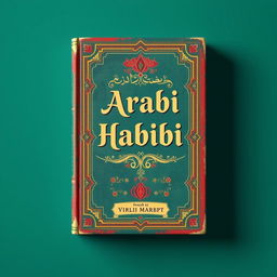 Create a vintage book cover with interesting colors and Arabic elements, avoiding the use of mosques or similar imagery