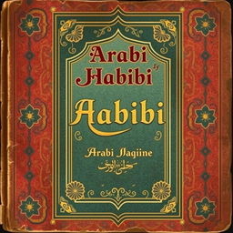 Create a vintage book cover with interesting colors and Arabic elements, avoiding the use of mosques or similar imagery