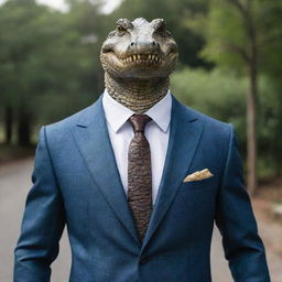 Ultra realistic crocodile dressed in a sharp, perfectly tailored suit