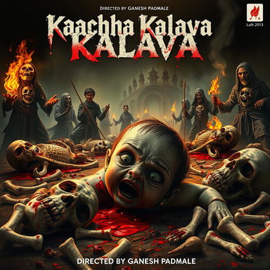 A terrifying scene featuring a dead child with horrifying eyes bleeding blood