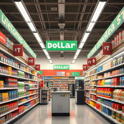 Create a photorealistic interior design of a dollar store