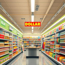 Create a photorealistic interior design of a dollar store