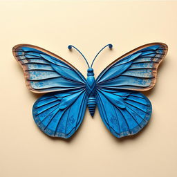 Create an image of a blue butterfly made from kraft paper