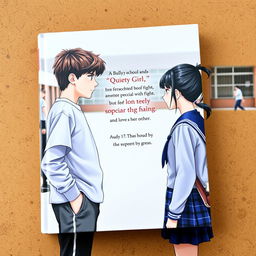 On the book cover, you can see a schoolyard where the main characters, a bully and a quiet girl, are standing opposite each other and glaring with hatred