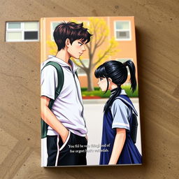 On the book cover, you can see a schoolyard where the main characters, a bully and a quiet girl, are standing opposite each other and glaring with hatred