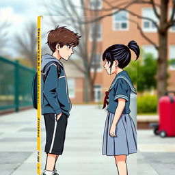 On the book cover, you can see a schoolyard where the main characters, a bully and a quiet girl, are standing opposite each other and glaring with hatred