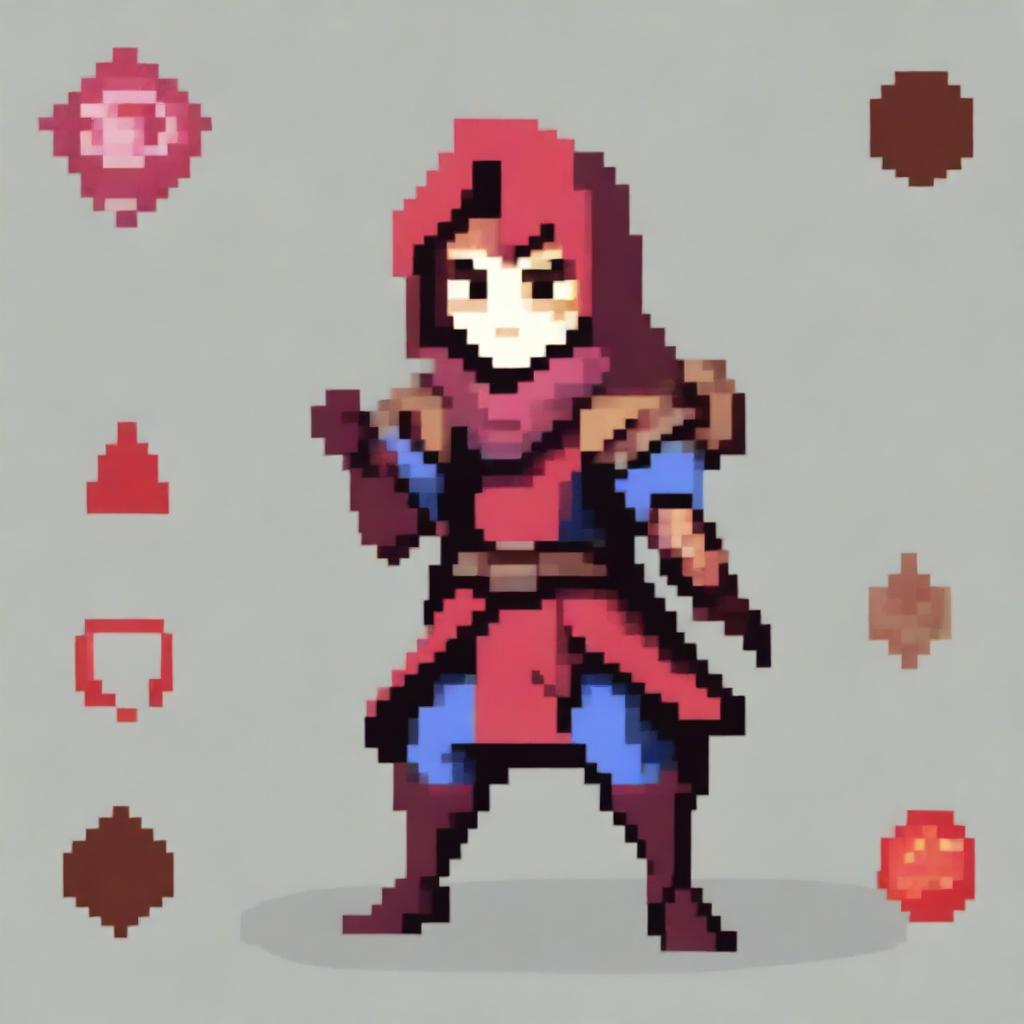 Create a pixel art image of the Dota 2 hero Hoodwink on a white background