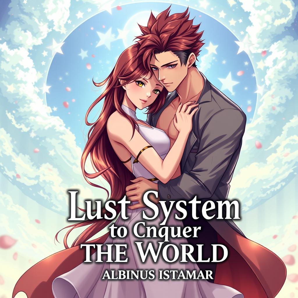 Create an anime-style book cover featuring a stunning girl and a handsome boy embracing her