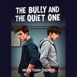 Create an image suitable for a book cover titled 'The Bully and The Quiet One: More Than Enemies'