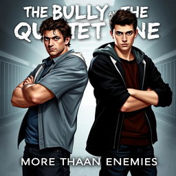 Create an image suitable for a book cover titled 'The Bully and The Quiet One: More Than Enemies'