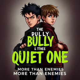 Create an image suitable for a book cover titled 'The Bully and The Quiet One: More Than Enemies'