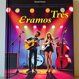 Uma capa de livro com um casal (homem e mulher) e uma amiga do casal, todos os três no palco porque são uma banda