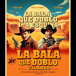 A Hollywood-style movie poster for a Western film titled 'La bala que dobló la esquina'