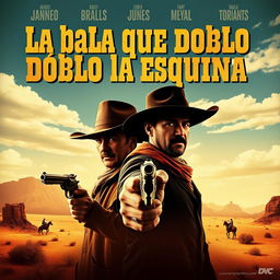 A Hollywood-style movie poster for a Western film titled 'La bala que dobló la esquina'