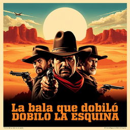 A Hollywood-style movie poster for a Western film titled 'La bala que dobló la esquina'