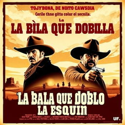 A Hollywood-style movie poster for a Western film titled 'La bala que dobló la esquina'