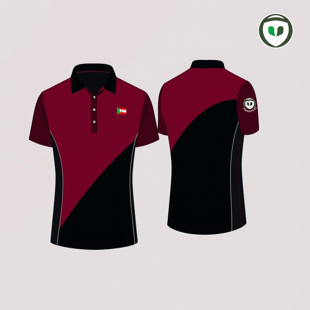 A long-sleeve shirt design with maroon and black colors