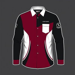 A long-sleeve shirt design with maroon and black colors