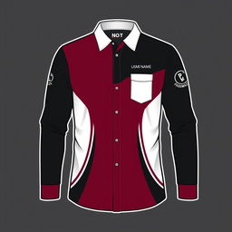 A long-sleeve shirt design with maroon and black colors