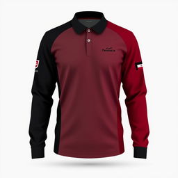 A long-sleeve shirt design with maroon and black colors