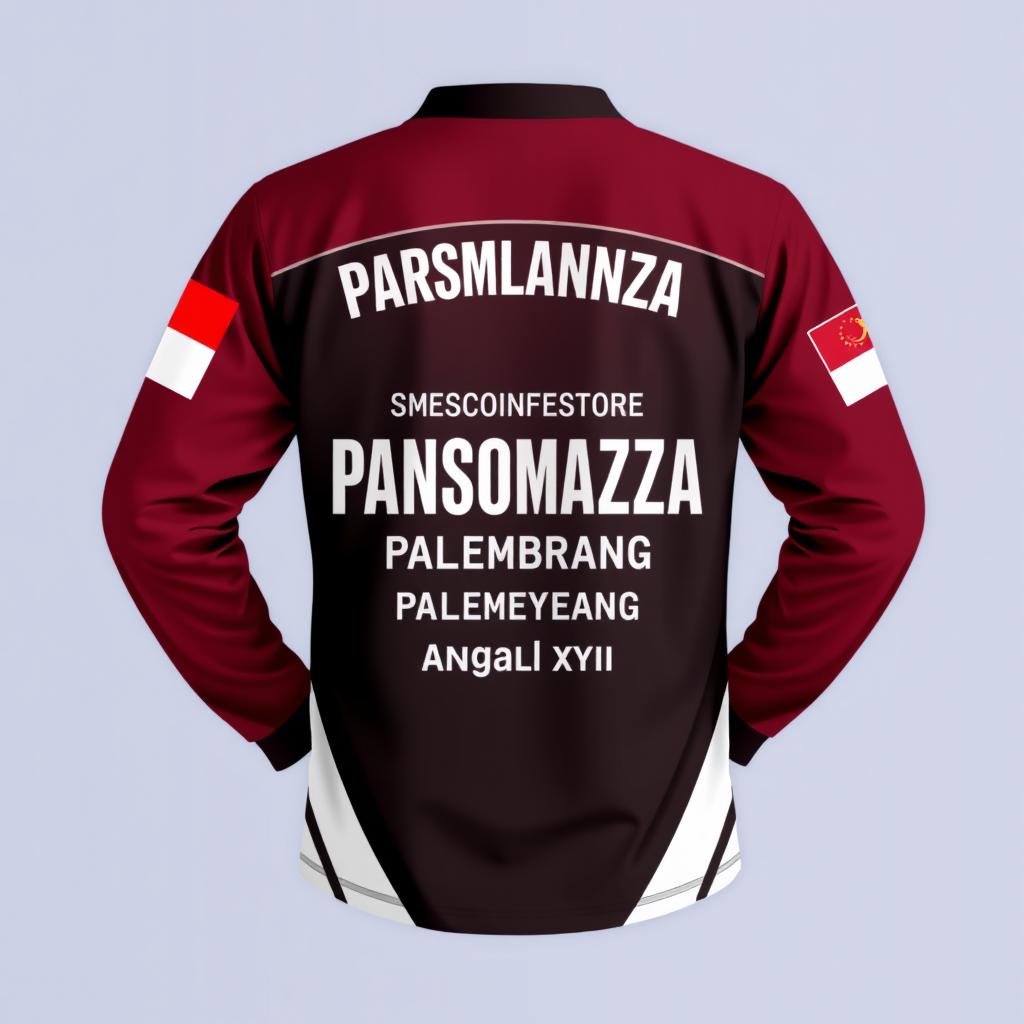 A long-sleeve shirt design featuring maroon, black, and white colors