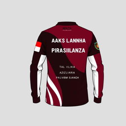 A long-sleeve shirt design featuring maroon, black, and white colors