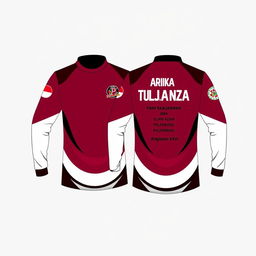 A long-sleeve shirt design featuring maroon, black, and white colors