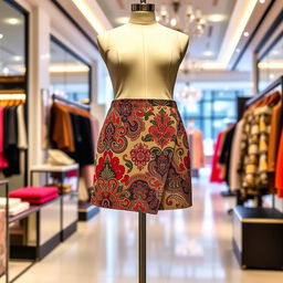 A stylish and fashionable mini skirt displayed on a mannequin in a trendy boutique