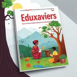 Design a book cover for a magazine titled 'Eduxaviers' based on the theme of indigenous education in Jharkhand