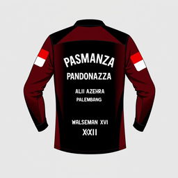 A long-sleeve Paskibra shirt design featuring maroon, black, and white colors