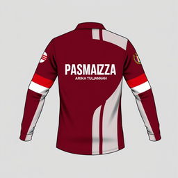 A long-sleeve Paskibra shirt design featuring maroon, black, and white colors