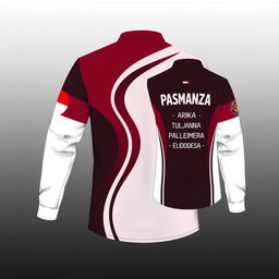 A long-sleeve Paskibra shirt design featuring maroon, black, and white colors